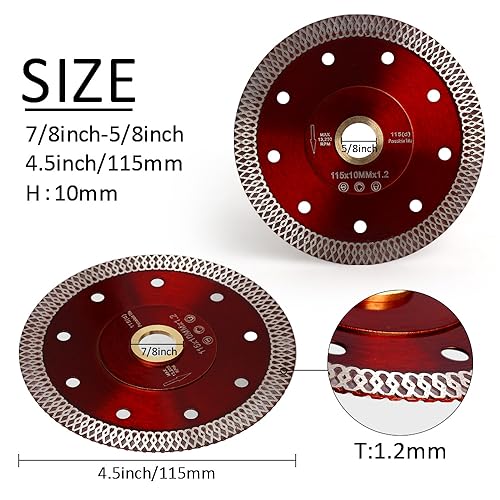 YIJING 5Pcs/Box 4.5" Tile Saw Blade Super Thin Diamond Blade for Dry or Wet Cutting Porcelain Tile Stone (4.5“-5pc) - size: 4.5“-5pc