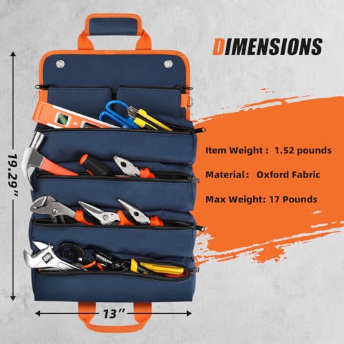 Tool Roll Bag Heavy Duty Tool Bag Gifts for Men Dad Mechanic, Blue Orange - color: Blue Orange