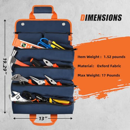 Tool Roll Bag Heavy Duty Tool Bag Gifts for Men Dad Mechanic, Blue Orange - color: Blue Orange