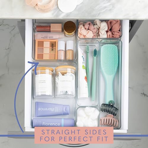 primebox Plastic Clear Drawer Organizers. Bathroom. Kitchen, Bedroom, Utensils, Office Organizer Bins, Storage Trays. Stackable. 9" x 6" x 2" Set of 6 - size: 9" x 6" x 2"