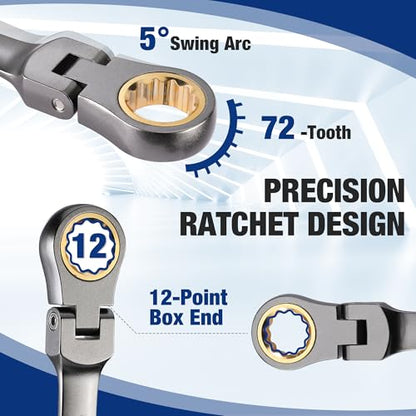WORKPRO 22-Piece Ratcheting Wrench Set, Flex-Head & Nickel Plating - style: Flex-head & Nickel Plating