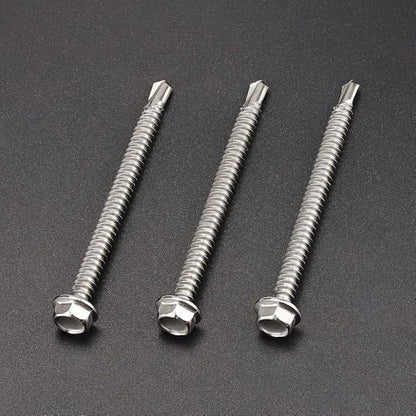 #12 x 2-3/4" (50 Pack) Hex Washer Head Self Drilling Screws (5/8" to 6" Available), 410 Stainless Steel Self Tapping Sheet Metal Screws, No Pre-drilled Needs - size: #12 x 2-3/4"