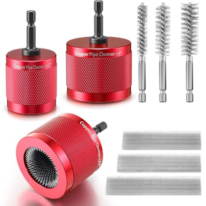 Copper Pipe Cleaner for Drill Set, 1/2", 3/4'', 1", Red - color: Red, size: 1/2", 3/4'', 1"
