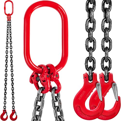 VEVOR Chain Sling, 3/8-inch x 5-ft Double-Leg Lifting Chains with Grab Hooks, 4-ton Capacity Lifting Slings, G80 Alloy Steel Double-Leg Slings - size: 3/8 Inch x 5FT