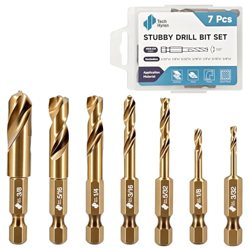 7Pcs Cobalt Stubby Drill Bit Set M35 HSS 1/4" Hex Shank 3/32"-3/8"