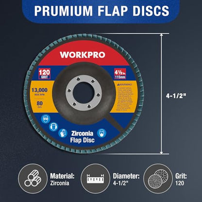 WORKPRO 20-Pack Zirconia Flap Discs, 4-1/2" x 7/8", T29, 120 Grit - style: 120 Grit