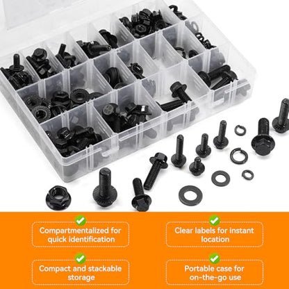 Metric Nuts and Bolts Assortment Kit 280PCS, M6 M8 M10(12mm to 30mm) Screws - size: 280PCS M6 M8 M10