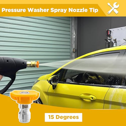 15° Yellow Pressure Washer Nozzle Tips for Cleaning Cars, Driveways - color: Yellow