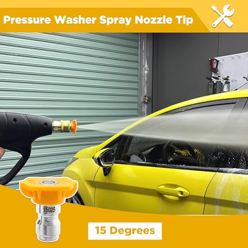 15° Yellow Pressure Washer Nozzle Tips for Cleaning Cars, Driveways - color: Yellow