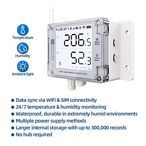Thermometer Hygrometer, Wireless Temperature Data Logger, Remote Humidity Monitor for Refrigerated Truck Free App Email Alarm, IFTTT 2.4GHz only (GS1-AL4G1RS WiFi & SIM) - style: GS1-AL4G1RS WiFi & SIM