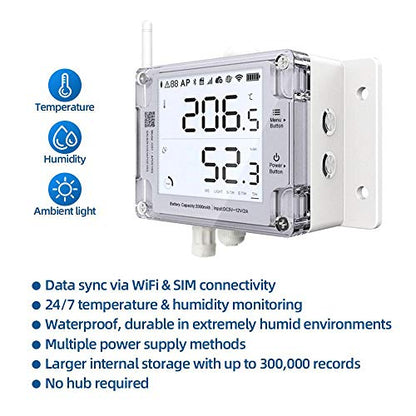Thermometer Hygrometer, Wireless Temperature Data Logger, Remote Humidity Monitor for Refrigerated Truck Free App Email Alarm, IFTTT 2.4GHz only (GS1-AL4G1RS WiFi & SIM) - style: GS1-AL4G1RS WiFi & SIM