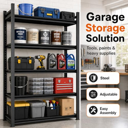 Heavy Duty 5 Tier Metal Garage Shelving, 62" H×27.6" W×12" D - size: 63"H × 31.5"W × 16"D