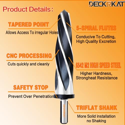 1-1/4" Reamer Drill Bit for Metal, M2 HSS Taper Reamer for Steel, Alloy, Wood, Plastic to Align, Enlarge Holes – 5-Spiral Flutes,1/2"Non-Slip Shank, 32mm Car Reamer, Bridge Construction Reamer. - size: 1-1/4"