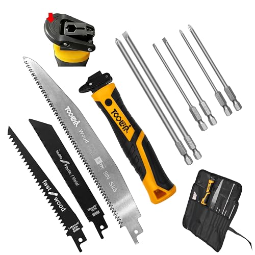 TOOLAN 10 in 1 Multi Magnetic Tip Screwdriver Set with hand saw, 3 Phillips and 3 Flat, Professional Grip, Jab saw,for cutting drywall,Sheetrock wood Metel plastic plywood, quick Change Mechaism - color: 10-in-1