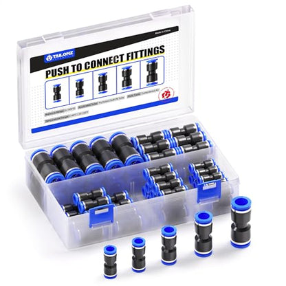 TAILONZ PNEUMATIC 50 pcs Straight Push Connectors Plastic Quick Release Connectors Air Line Fittings for 5/32 1/4 5/16 3/8 1/2Tube (2 Way) - size: 5/32''OD/1/4''OD/5/16''OD/3/8''OD/1/2''OD