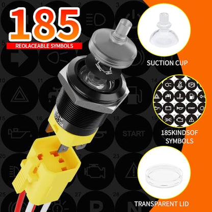 2PCS 22mm 20A Momentary Push Button Switch 12V-24V DC 185 Symbol Discs - color: Blue-Momentary