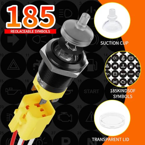 2PCS 22mm 20A Momentary Push Button Switch 12V-24V DC 185 Symbol Discs - color: Yellow-Momentary