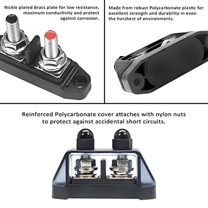Recoil S2PG Busbar Dual 5/16” Studs Terminal Power Distribution Block - style: Discrete 2x5/16" Studs Black