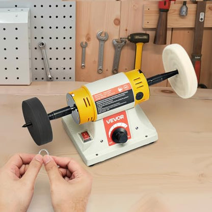 VEVOR Bench Buffer Polisher, 1/2HP Polishing Buffing Machine, 0 to 8000RPM Benchtop Polisher Grinder with 4" Cloth Wheel, 3" Grinding Wheel & 3" Fiber Wheel for Metal, Jewelry, Wood and Plastic - style: 1/2HP-4inch-Stylobate