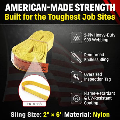 DD Sling 2" x 6' Nylon Endless Lifting Sling – USA Made - size: 2"x6'