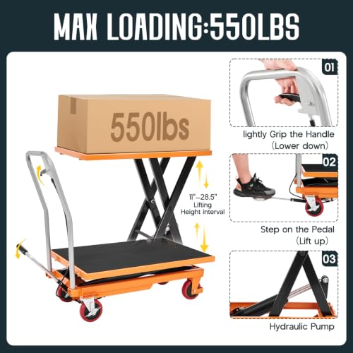 SPECRAFT 550 Lbs Hydraulic Lift Table Cart - color: Orange