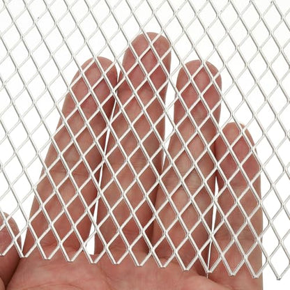PATIKIL 9.8" L x 13" W Universal Car Grill Mesh, 7x12mm Diamond Hole Aluminum Mesh Expanded Perforated Metal Sheet for Ventilation Filtration Dryer Vent Guard Screen, Silver Tone - size: 9.8" x 13"