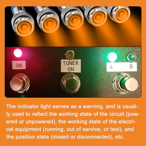 GASHER 5 PCS Energy Saving Indicator Light, LED Light 12V/24V/110V 20mA Panel Mount Light, Mounting Hole Size 6mm Yellow LED (12V) - color: Yellow, size: 6MM（12V）