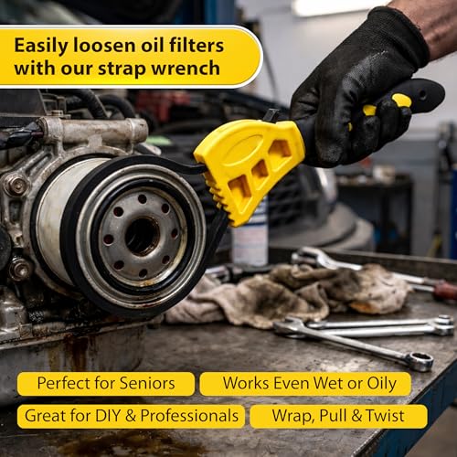 2-Pack Adjustable Rubber Strap Wrench Set, Heavy-Duty Oil Filter Wrench 6 inch & 8 inch Diameter, Non-Slip Belt Wrench for Jar Opener, Water Filter, Plumbing, Sink, Faucet Repair Tool