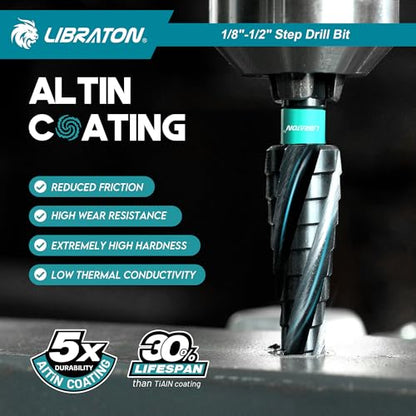 LIBRATON Four Spiral Flute Step Drill Bit Set 1/8"-1/2", M35 Step Bits - style: 1/8'' - 1/2''