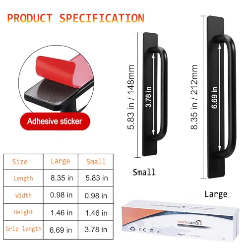 Self-Stick Instant Cabinet Drawer Handles Pulls - 2pcs Aluminum Alloy Drawers Push Pull Handles Helper with Adhesive Door Handle for Kitchen Cabinet Drawer Window Sliding Closet (5.83", Black) - color: Black, size: Small (5.83")