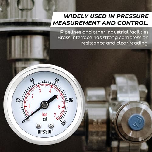 0-100 Psi Low Pressure Gauge, 2" Dial Size, 1/4 G Back Mount, Stainless Steel Case for Water Pressure Gauge Test for Water Pipe, HVAC(with Tape) - size: 0-100 psi, style: Back Mount