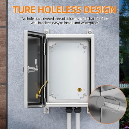 Stainless Steel Enclosure, IP65 Waterproof Electrical Box for Indoor and Outdoor Projects, Includes Mounting Plate and Wall Bracket 350×250×150mm (14"×10"×6") - size: 14"×10"×6"