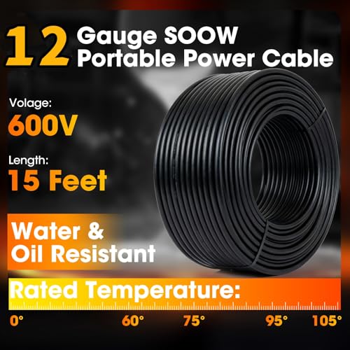 15ft 12/3 12AWG SOOW Wire, Portable Electric Wire Extension Cord - size: 15FT, style: 12AWG-3 Conductor