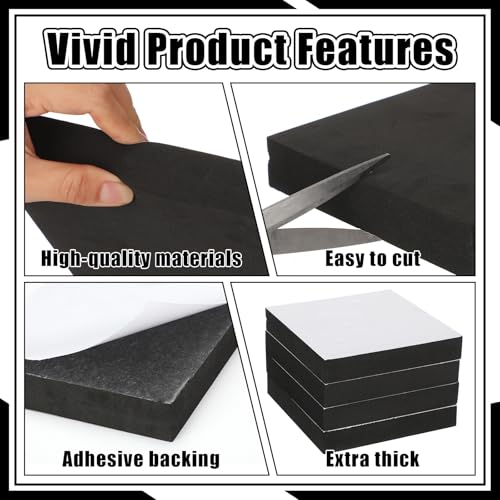 4 Pcs 1-1/2" Thick Foam Padding Sheet with Adhesive Backing Block - color: Black, size: 1.5 Inch Thick, 4 x 4 Inches