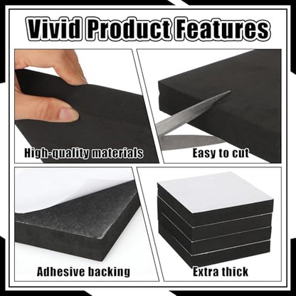 4 Pcs 1-1/2" Thick Foam Padding Sheet with Adhesive Backing Block - color: Black, size: 1.5 Inch Thick, 4 x 4 Inches