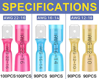 haisstronica 560PCS Heat Shrink Spade Connectors, 22-10 AWG, Male/Female - size: AWG 22-10, style: Male&Female Kit 560PCS