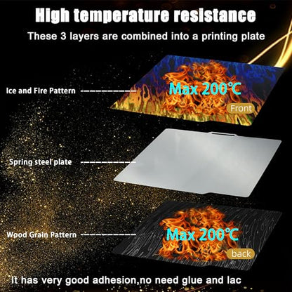 Build Plate for Bambu Lab A1 P1P P1S P2S X1 X1C X1E - Holographic Smooth PEI Build Plate Flexible Spring Steel 3D Printer Bed with Easy Release for PLA PETG TPU ABS - color: Ice Fire + Wood Grain