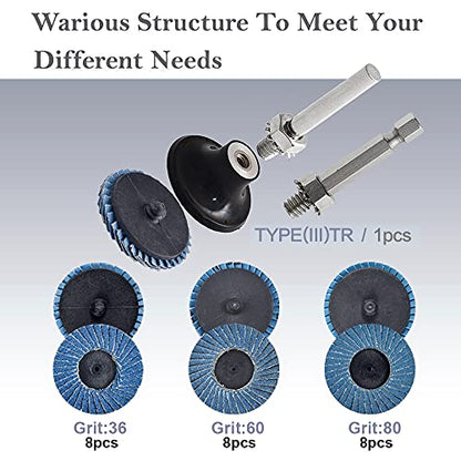 Tshya 24 Pcs 2 inch Twist on Flap Discs with 1/4" Holder Die Grinder Attachments T27 Zirconia Flat 36/60/80 Grit Grinding Wheels for Surface Prep - style: Flap 25Pack Mix