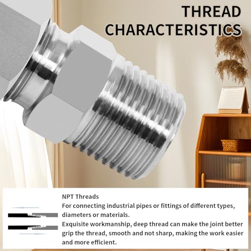 ChillWaves 304 Stainless Steel Compression Tube Fitting, 1/2" OD x 1/4" NPT Male Compression Union Connector(2-PACK) - size: 1/2" OD x 1/4" MNPT