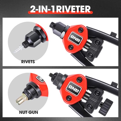 DNA MOTORING 2 in 1 12" Rivet Gun, Wrench, SAE Mandrels & Metric Rivet Nut Tool Set, 60pcs Rivet Nut Head, Rivet Gun Kit for Riveting Decoration Metal Plates, W/Case, TOOLS-00564 - style: 60pcs 12in