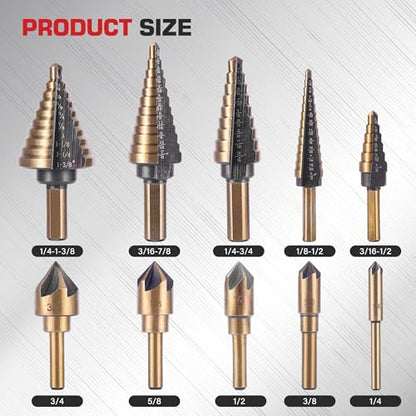 5Pcs Step Drill Bit & 5Pcs Countersink Drill Bit Set - size: Step & Countersink Set