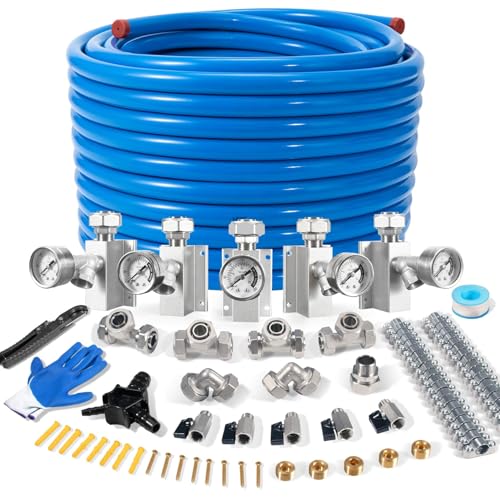 3/4" × 200ft Pressure Gauge Garage Air Line Kit, HDPE-Aluminum Compressed Air Piping System with Tee & Elbow Fittings, Rapid Air System for Shop Air Compressor, Leak-Proof & Easy - size: 3/4"×200FT