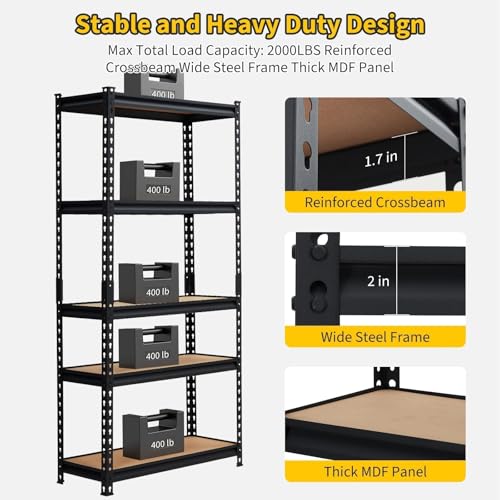 GarveeTech Heavy Duty Garage Shelving Unit, 48 in L x 24 in D x 72 in H - color: Black, size: 48" L x 24" W x 72" H