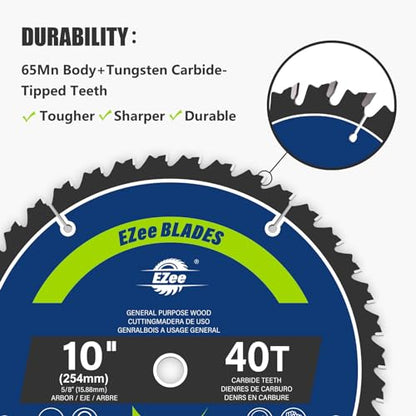 EZee 10 Inch 40 Teeth with 5/8 Inch Arbor Circular Saw Blades,0.09 Inch Thin Kerf,Tungsten Carbide Tipped(TCT) ATB Teeth Fine Finish Table Saw Blades for Various Wood Cutting,Max RPM 6000(1-Pack) - size: 10" 40T (1-pack)