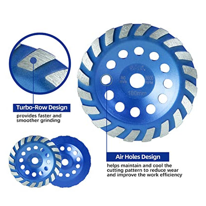 SALI Diamond Concrete Grinding Wheel 7 inch for Polishing and Cleaning Stone Concrete Surface, Cement, Marble, Rock, Granite, and Thinset Removing, Angle Grinder Segment Wheels Cup 180 * 22.2 MM