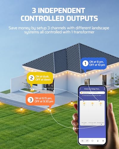 DEWENWILS Smart Low Voltage Landscape Transformer 300W, 3 Independent Outputs, 120V AC to 12V/14V AC, Landscape Lighting Transformer with Schedule & Timer, Compatible with Alexa & Google Assistant - style: Metal 300W