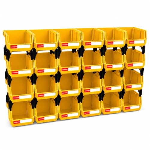 24 Pack Stackable Storage Bins Heavy Duty Parts Box Yellow - color: Yellow-24 Pack, size: 5"x4"x3"