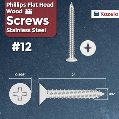 50pcs Phillips Wood Screws #12x2 304 Stainless Steel White Head - color: White Head, size: #12x2"