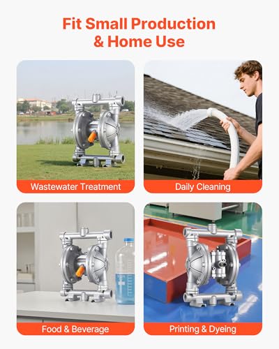 VEVOR Air Operated Double Diaphragm Pump, 6.6 GPM, 3/8 inch Inlet & Outlet Pneumatic Waste Oil Transfer Pump, Max 100 PSI, Aluminum Alloy Body, Air-Operated for Diesel, Grease, Kerosene, Gasoline - style: 3/8 inch 6.6GPM Aluminum Alloy
