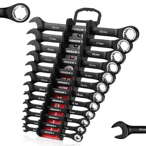 ARROW 12PCS Metric Ratcheting Wrench Set with Black Magnetic Tool Holder - style: Metric Only